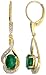 14k Yellow Gold 3/4 (19mm) tall Lever Back Dangle Earrings, w/ 0.13 Carat Brilliant Cut Diamonds & 2.40 Carats Oval Cut 7x5mm Emerald Stones