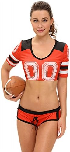 FiveFour Women's Sexy Black Halloween Costumes Fantasy Football Costume (Red)