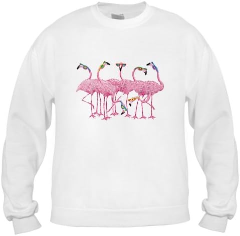 Flamingos Adult Sweatshirt, White , Large