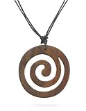 16- 32 Adjustable Black Cord Necklace with Spiral Design Sono Wood Pendant