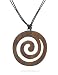 16- 32 Adjustable Black Cord Necklace with Spiral Design Sono Wood Pendant