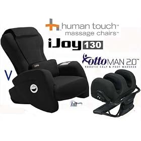 iJoy 130 Black Human Touch Massage Chair + Ottoman 2.0 Calf and Foot Massager