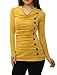 Allegra K Women's Cowl Neck Tops Long Sleeve Buttons Decor Tuinc Shirts Ruched Top Large Yellow
