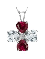 3.26 Ct Red Created Ruby Sky Blue Aquamarine 925 Sterling Silver Pendant