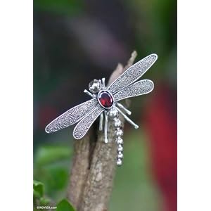 Garnet brooch, 'Enchanted Dragonfly' by