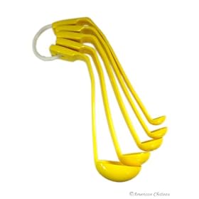 Set of 5 Retro Yellow Melamine Kitchen Measuring Spoons