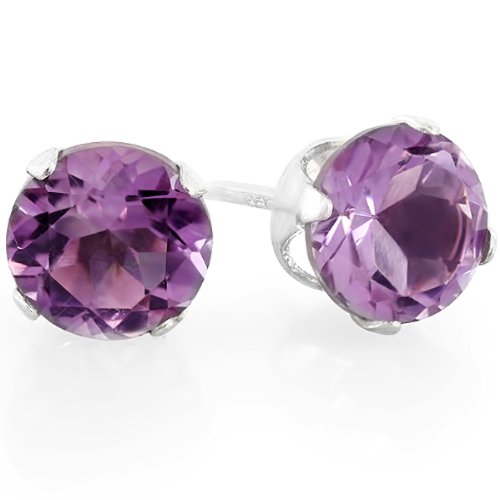 1.50 CT 6MM REAL NATURAL GENUINE ROUND SHAPE PURPLE AMETHYST ROUND EARRING 6 MM 925 STERLING SILVER