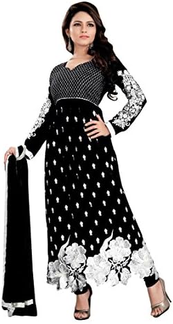Fab Ikshvaku Women's Georgette Heavy Designer Dress Material Free Size Black