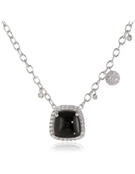 White Bronze Onyx with Clear Cubic-Zirconia Necklace, 17"+3" Extender