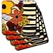 Retro 70s Orange Black Gold Fabric Print - Set Of 8 Coasters - Soft