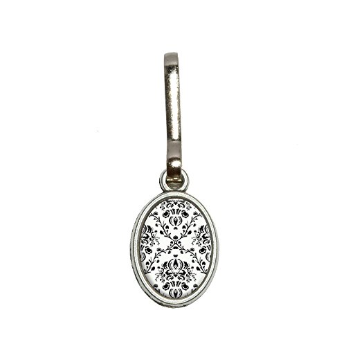Damask Elegant Black White Antiqued Oval Charm Clothes Purse Luggage Backpack Zipper Pull
