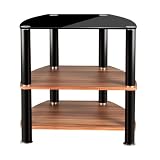 Premier Housewares Tv Unit 3 Tier With Walnut Veneer Shelves/black Glass Top, 62 X 60 X 45 Cm