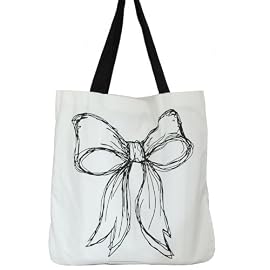 Cotton Fashion Shopper Bag Bow Design White & Black