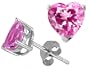 2.05 cttw Genuine Heart Shape Lab Created Pink Topaz Earring Studs - 14kt White or Yellow Gold