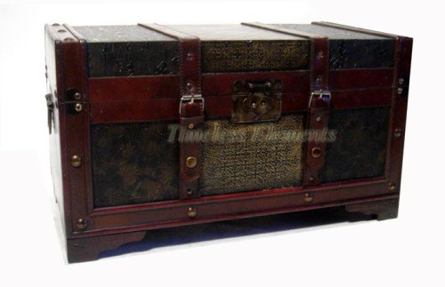 Kitchen: 21.5 in w x 10.5 in d x 11.75 in ht, Wood Brass Trunk