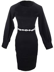 Bishop Long Sleeves Belted   Dress With Rhinestones