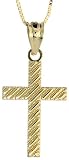 10ct Yellow Gold 18 Thin Box Chain, w/ 3/4 (20mm) tall Latin Cross Pendant