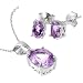 Sterling Silver Oval Amethyst Pendant and Earring Set, 18"