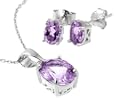 Sterling Silver Oval Amethyst Pendant and Earring Set, 18"