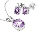 Sterling Silver Oval Amethyst Pendant and Earring title=