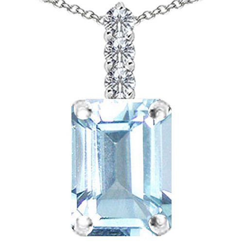 CandyGem 14k Gold Genuine Emerald Cut Aquamarine and Diamond Pendant