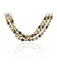 14K Yellow Gold 3st Tri Color Freshwater Pearl 18" Necklace