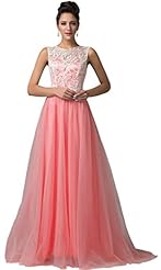 A-line Chiffon/Satin/Tulle Scoop Neck Lace Prom Dress  with a Brush/Sweep Train 
