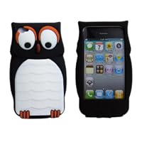 Owl Designs Cute Cartoon Silicone Case Back Cover Skin for Apple iPhone 4 4S Black