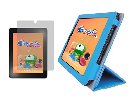 iShoppingdeals - Deep Sky Blue Folding Folio Cover Skin Case and Matte Screen Protector for Insignia Flex 8