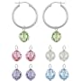Sterling Silver Hoop Earrings with Interchangeable Aurora Boreale, Light Green, Rose, Purple and Light Blue Swarovski Element Drops