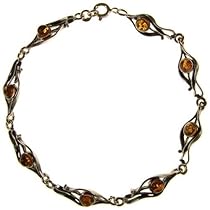 8" inch/20cm BALTIC AMBER AND STERLING SILVER 925 LADIES' DESIGNER COGNAC BRACELET JEWELLERY JEWELRY-B042