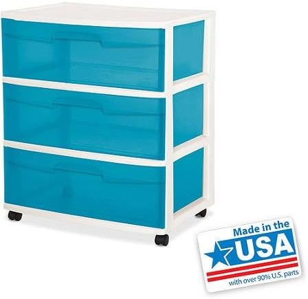 Sterilite 3 Drawer Wide Cart- Aqua Blue Tint