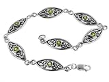Sterling Silver Genuine Peridot Celtic Trinity Knot 7 Link Bracelet