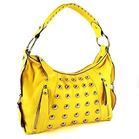 Metal Studded Faux Leather Double Zippers Hobo Handbag Purse