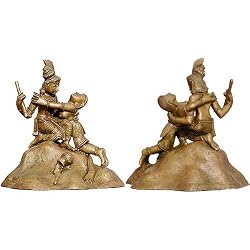 Hindu Lord Krishan and Radha Bronze Antique Sculpture