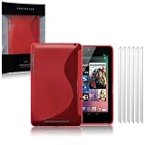 Asus Google Nexus 7 Red S Curve TPU Gel Skin Case / Cover + 6-in-1 Screen Protector Packby Terrapin