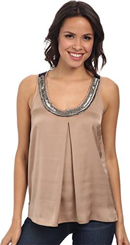 Adrianna Papell Women's Scoop-Neck Tank Top with Beaded Embellishment Khaki Blouse MD