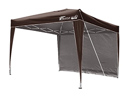 FIELDOOR ワンタッチタープテント 300×300cm 高耐水加工＆シルバーコーティング/UVカットコーティング 組み立て簡単 / 空気が抜けるベンチレーション仕様 専用横幕/サイドシート1枚付属ダークブラウン