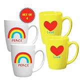 PEACE AND LOVE NOVELTY MUG SET OF 4