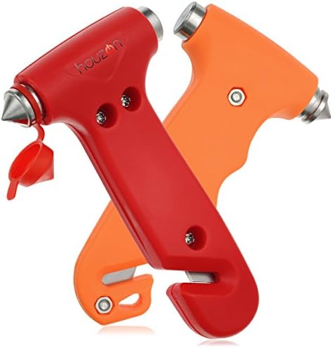 Houzon 2in1 Car Safety Hammer with Window Breaker and Seatbelt Cutter (Red&Yellow)