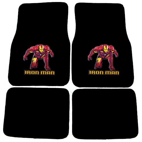  Iron Man Marvel Comics Logo Front & Rear Seat Car Truck SUV Carpet Floor Mats - 4PC
