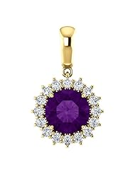 18K Yellow Gold 8.00mm Round Cut Chatham Created Alexandrite and Diamond Pendant -- LIFETIME WARRANTY