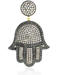 18kt Yellow Gold Black & White Diamond Pave Hamsa Pendant Silver Gift Jewelry