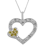 1/10 Cttw Diamond, Citrine 925 Silver Open Heart Pendant Necklace