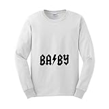 BA/BY Rock and Roll AC/DC Inspired Funny Pregnancy Long Sleeve T-Shirt (NOT Maternity Sized) Pregnant Cute Sexy Humor Baby Shower Gift Present Portrait Expecting Mother Mommy Long Sleeve Tee