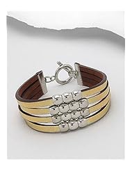 Gold Leather Bracelet In White Base