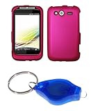 Premium Magenta Pink Rubberized Shield Hard Case Cover + Atom LED Keychain  ....