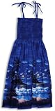 Smocked Sundress - Women's Moonlight Surf Spaghetti Strap Hawaiian Aloha Tube Top Knee Length Cotton Sun Dress