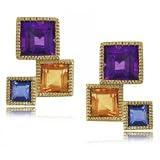 Yellow Gold Stud Earrings Amethyst Iolite Citrine Gems
