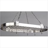 Satin Nickel Oval Pot rack w/12 hooks - by Old Dutch - 122SN (Satin Nickel) (1.75H x 36W x 18D)